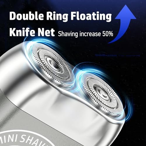 Mini Electric Shaver, Travel Portable Beard Trimmer for Men, Alloy Pocket Dual-Head Electric Shaver, IPX7 Waterproof Mini Razor, USB C Rechargeable (Silver)