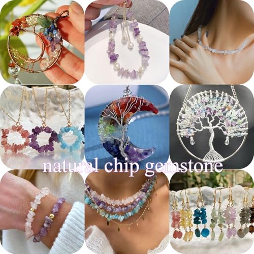 400pcs Natural Chip Stone Beads for Jewelry Making Clear Quartz 5-8mm Irregular Gemstones Healing Crystal Loose Rocks Bead Hole Drilled for Ring Earrings Necklace Bracelet Making DIY Art Crafts