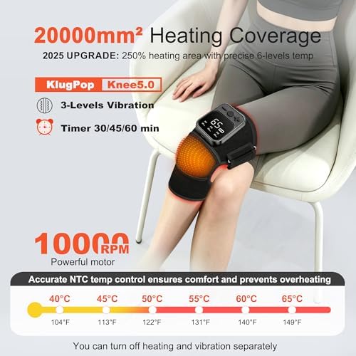 Knee Massager with Heat for Pain Relief V5.0[2026 Upgraded] - Electric Cordless Heated Knee Brace with 6 Heat Levels and 3 Vibration Massage Mode, Gifts for Men Women (Black, 1-Pack)