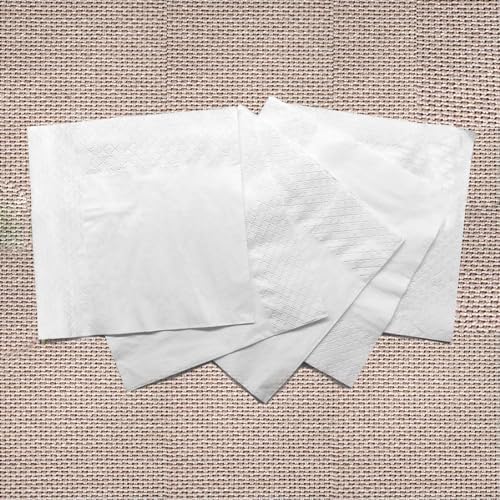 200 Count Napkins 2 Ply Plain White Beverage Napkins Disposable Four Fold Cocktails Paper Napkins 4.9" X 4.9" folded for Party and Every Day Use