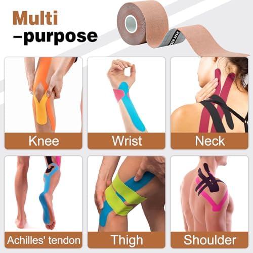 AZEN 3 Rolls Kinesiology Tape, 16.4 ft Waterproof Kinetic Tape for Joints Support and Muscle Pain Relief, Knee Tape, Athletic Tape, Uncut Muscle Tape - Skin