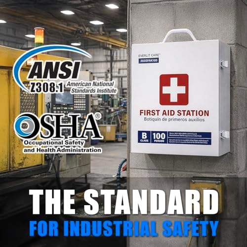 EVERLIT CARE 3-Shelf OSHA-Compliant First Aid Kit, ANSI Class B+ 100 Person Emergency First Aid Cabinet for Buiness, Job Site, Industrial Manufacturing Facility, Restaurant, and Kitchen