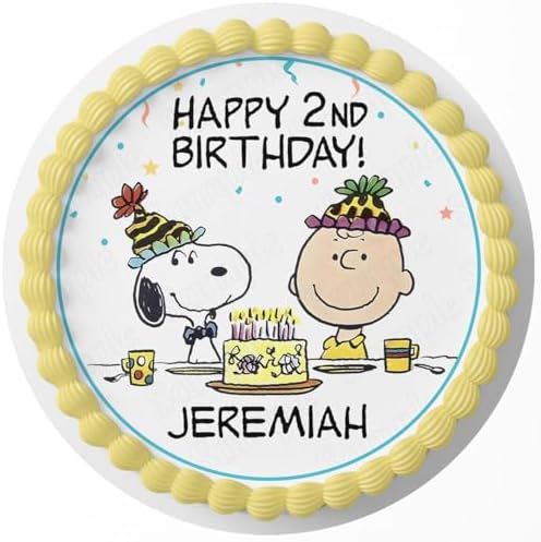 7.5 Inch Edible Cake Topper – Fun Kids Snopp Brown Themed Charlie Themed Birthday Party Collection of Edible Cake Decorations round