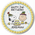 7.5 Inch Edible Cake Topper – Fun Kids Snopp Brown Themed Charlie Themed Birthday Party Collection of Edible Cake Decorations round