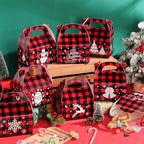 TaoBary 24 Pcs Christmas Cookie Boxes Xmas Plaid Candy Treat Boxes with Handles 3D Cardboard Christmas Gift Giving Bag with Vibrant Print for Party Gifts Candy Chocolate Treats Cookie Holiday Favor
