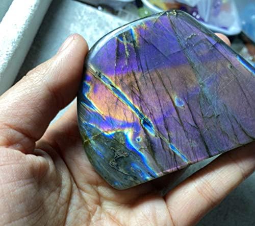 Natural Labradorite Moonstone Purple Flash Healing Crystal Quartz Gemstone Specimen Polished Irregular Shape for Reiki Decoration (Purple 500-600Grams)
