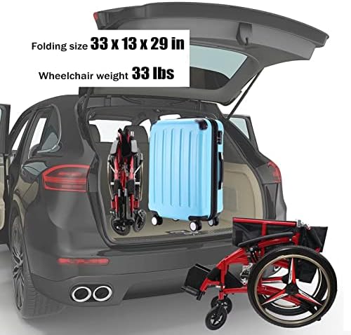 Sports Wheelchair for Adult, Folding Ergonomic Transport Wheelchairs, Self-propelled Manual Chair with Anti-Tipper, 24” Rear Wheels