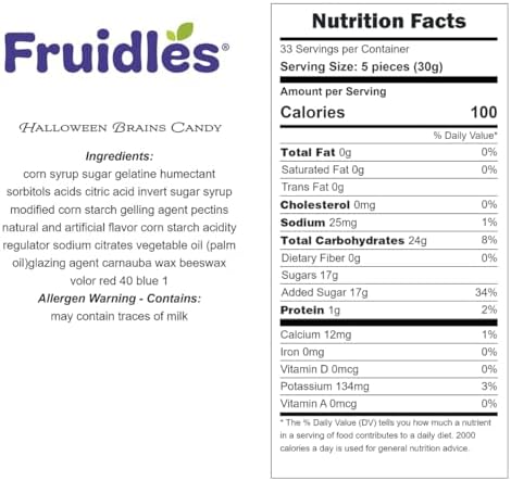 Fruidles Halloween Gummy Brains Candy, Trick-Or-Treat Party Bag Fillers, Party Favor (Half-Pound)
