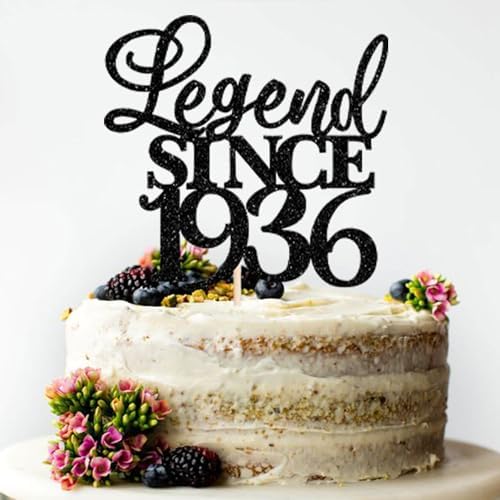 Rsstarxi 1 Pack Legend Since 1936 Cake Topper Glitter Ninety Cheers to 90th Birthday Cake Decorations for Happy 90th Men and Women Birthday Wedding Anniversary Party Cake Decorations Black