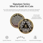 Silver & Gold Alcoholics Anonymous Gifts Sobriety Coin 1 to 60 Year AA Medallion with AA Coin Holder 40mm AA Chips and Medallions with 3rd Step Prayer Recovery Gifts for