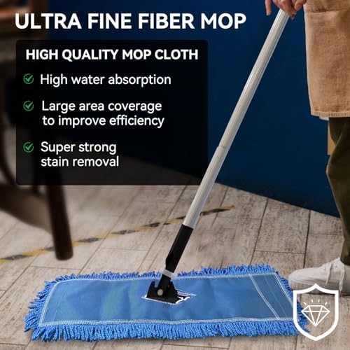 BeiLan 3 Pack 24 Inch Microfiber Dust Mop Head, Medium Washable Commercial Sweeper and Janitorial, Blue