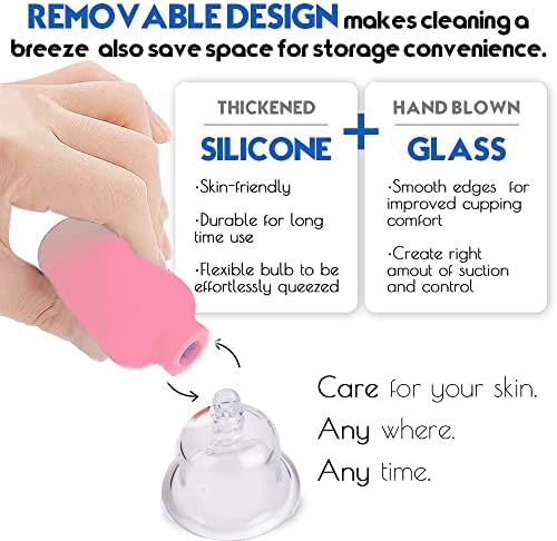 4 PCS Glass Facial Cupping Set | Silicone Vacuum Suction | Cupping Massage Therapy | A Kit For Anti Cellulite, Anti Wrinkle and Instantly Ageless Skin | For Eyes, Face and Body(Pink)