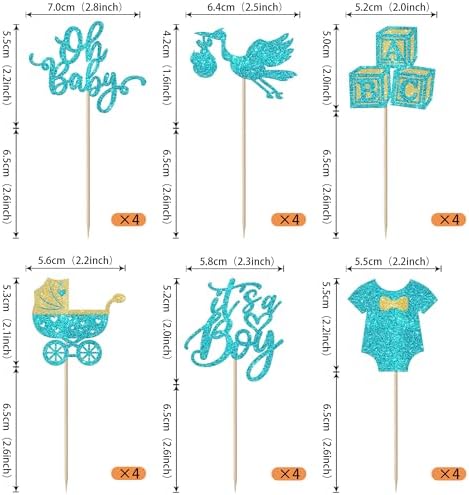 Rsstarxi 24 Pack It's a Boy Cupcake Toppers Oh Baby Shower Cupcake Toppers Baby Stroller Jumpsuit Cupcake Picks for Gender Reveal Baby Shower Boy Birthday Party Cake Decorations Blue
