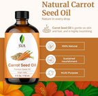 SVA Carrot Seed Oil - 4 Fl Oz – 100% Natural Cold Pressed Carrot Oil - for Face, Skin Care, Hair Care, Scalp Massage & Body Massage – Carrier Oil with Dropper