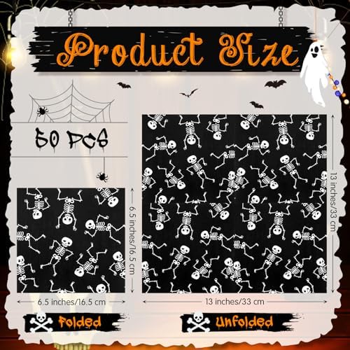 MotiMind 50 Pcs Halloween Disposable Napkins Paper Napkins Skull Dancing Skeleton Cocktail Napkins for Dinner Luncheon Halloween Party Tableware Supplies Trick or Treat Decorations
