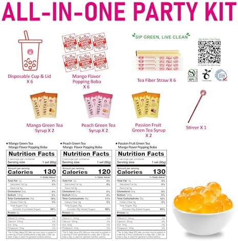 O's Bubble Boba Tea Kit - Bubble Tea Kit - All in One Boba Kit - Boba Kit for Kids - 6 Servings Includes Cups, Straws, Stirrer (Party Kit Variety Pack Upgrade) (Mixed Fruit)