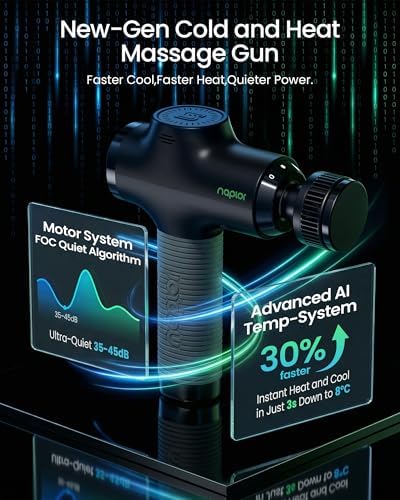 Massage Gun with Heat and Cold - [2026 Upgraded] Deep Tissue Percussion Massager, Quiet Powerful Massager Gun for Pain Relief, LED Display, 5 Speeds, Carrying Case