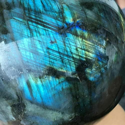 Natural Labradorite Sphere Reiki Healing Rock Quartz Crystal Ball Decoration Ornament Specimen + Stand Gift for Friends Family,Diameter9cm/3.5"