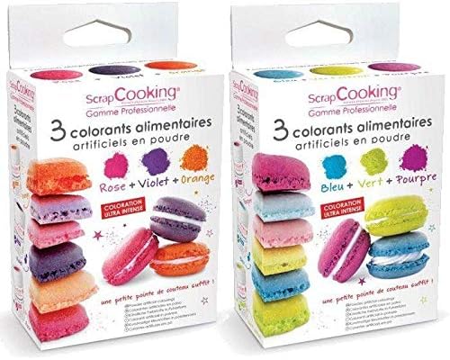 6 Powder food colourings - Violet orange pink blue purple