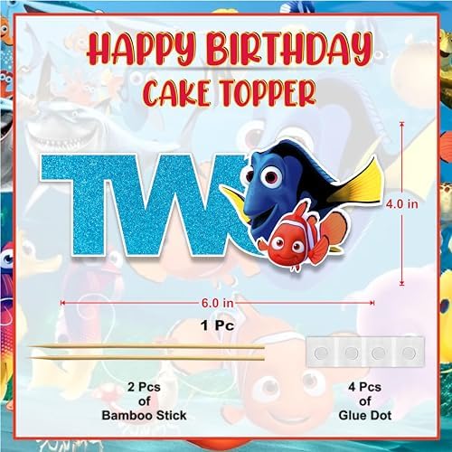 Findng Nmo Two Cake Topper Decoration for 2nd Birthday – Ocean Underwater Theme Cake Topper for Boys and Girls – Cute Fish Cartoon Character Cake Decoration – Style Birthday Party Supplies