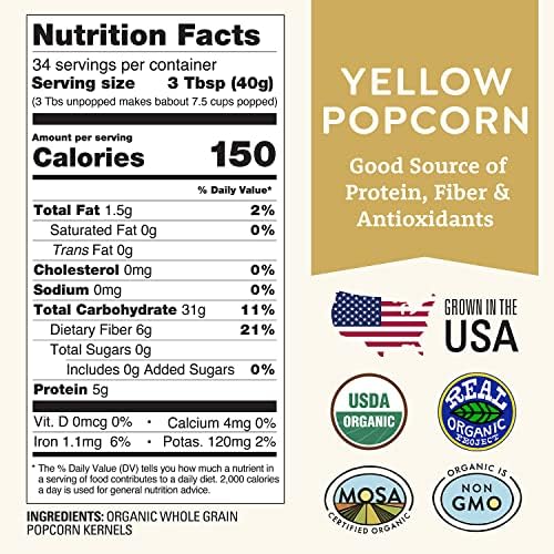 Organic Yellow Popcorn Kernels Unpopped 3 lb - Healthy, Non-GMO, Gluten-Free, Pesticide-Free, Chemical-Free, Glyphosate-Free, Grown in Regenerative Soil in Wisconsin USA by Doudlah Farms