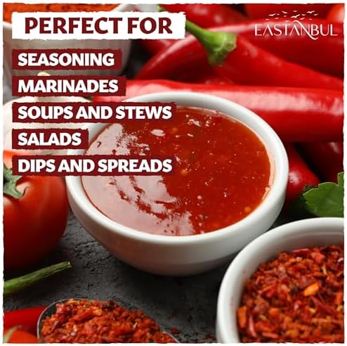 Eastanbul Aleppo Pepper, 5.3oz, Aleppo Pepper Flakes, Ground from Turkey, Pul Biber for Mediterranean & Middle Eastern Dishes, Crushed Turkish Red Biber Flakes, Delicious Chili, Vegan, Gluten Free