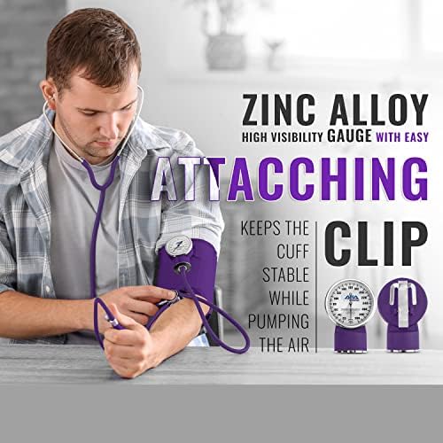 ASA TECHMED Dual Head Sprague Stethoscope and Sphygmomanometer Manual Blood Pressure Cuff Set with Case - Accurate Blood Pressure Monitoring Kit for Healthcare Professionals & Students, Purple
