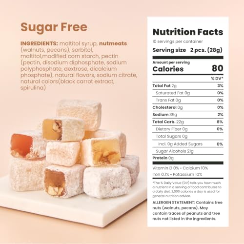Liberty Orchards, Sugar Free Aplets & Cotlets - Vegan Gourmet Snack, Sugar Free Turkish Delight Candy Gift Box 8 Oz.