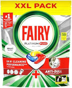 Fairy Platinum Plus All-In-1 Dishwasher Tablets Bulk, 59 Tablets, Lemon, XXL PACK, With Anti-Dull Technology & Rinse Aid Action