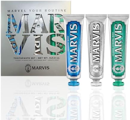 Marvis Best Sellers Trio, Classic Strong Mint, Whitening Mint, Aquatic Mint, 3 Tubes 75ml/3.8oz Each