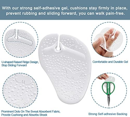 Gel Metatarsal Pads for Thong Sandals Flip-Flops, 3 Pairs Self-Adhesive Forefoot Pads, Anti-Slip Ball of Foot Cushion Insoles for Women and Men, All Day Pain Relief ( Transparent)