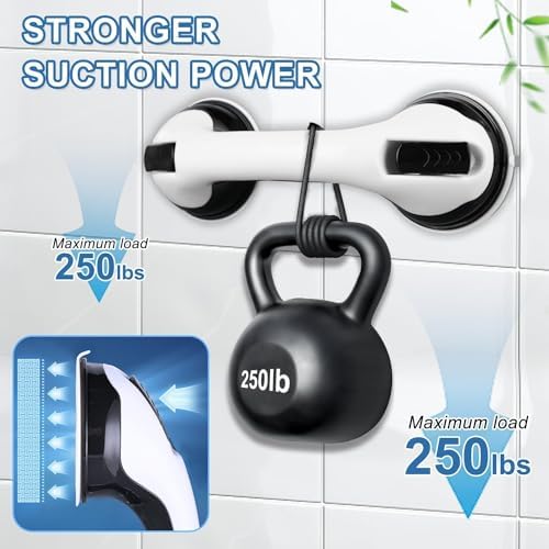 Grab Bars for Bathtubs and Showers, 2 Pack Shower Handle 12 Inch Strong Suction Shower Bar, Safety Bars for Shower Chair, Bathroom Grab Bar for Senior Black White