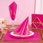 WRAPAHOLIC 25Pcs Dot Birthday Cocktail Napkins - 3-Ply Hot Pink Gold Foil Happy Birthday Lettering and Dot Disposable Paper Napkins for Baby Shower Party Tableware Party Supplies - 5 x 5 In