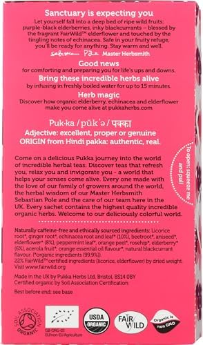 Pukka Elderberry & Echinacea Organic Herbal Tea, Perfect for Wellness Support, Caffeine Free, 20 Total Tea Bags