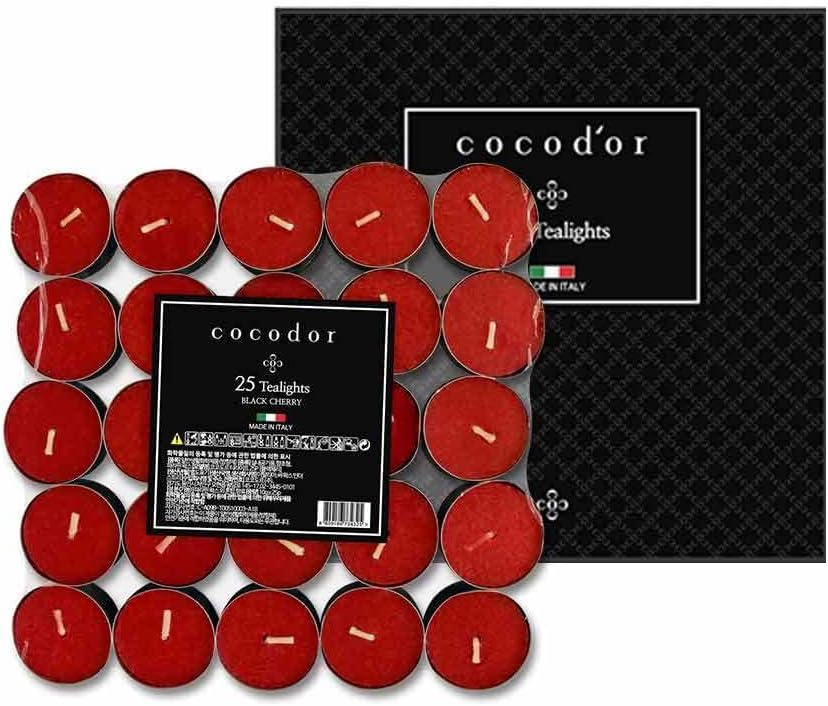COCODOR Scented Tealight Candles/Black Cherry / 25 Pack / 4-5 Hour Extended Burn Time/Made in Italy, Cotton Wick, Scented Home Deco, Fragrance, Mother's Day