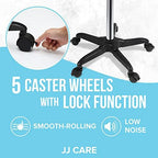 JJ CARE IV Pole with Wheels [Upgraded] 4 Hooks, 5 Caster Wheels with Lock Function, and Adjustable Height - Heavy Duty Plastic Base IV Stand Pole, IV Bag Holder, Infusion Stand - Chrome