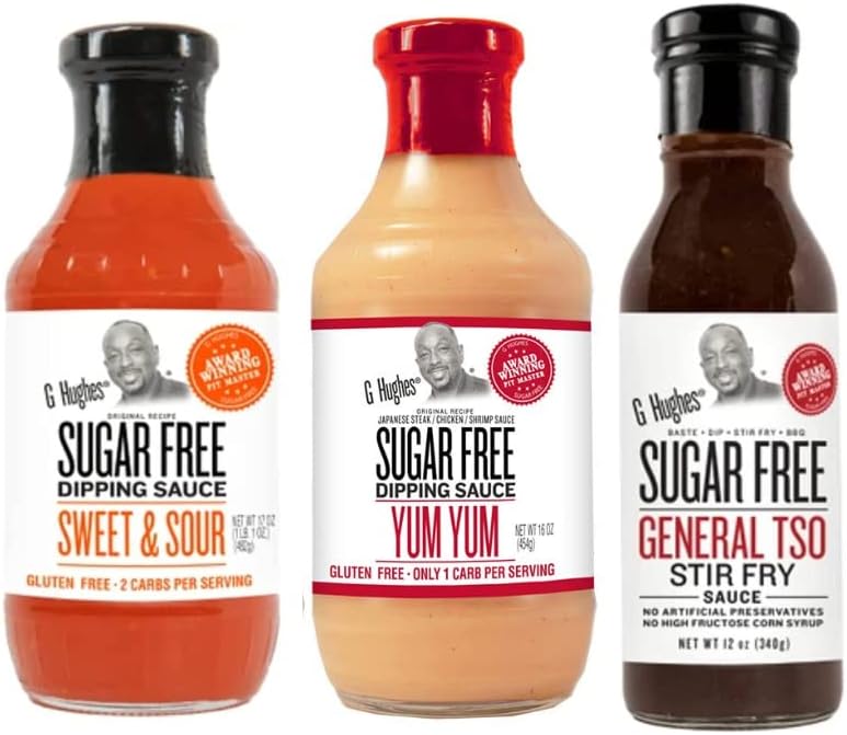 G Hughes Sugar Free Asian Sauces Variety Pack - Stir Fry Sauces and Dressings, Gluten Free Dipping Sauces - Sweet & Sour, Yum Yum, & General Tso Sauce (3 Pack)