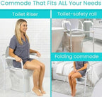 Vive Bedside Commode Toilet Chair (Folding) - 350 lb Capacity, Safety Rail, Shower Chair - 3 in 1 Heavy Duty Bariatric Bucket with Padded Arms, Tight Lid – Portable Seat for Home - Steel