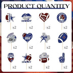 Cowboy Birthday Party Decorations - 24 Pcs Blue Cowboy Football Cupcake Topper Picks, American Rugby Cup Cake Toppers, Game Day Sports Theme Party Supplies Favors Decor for Boys Kids Men