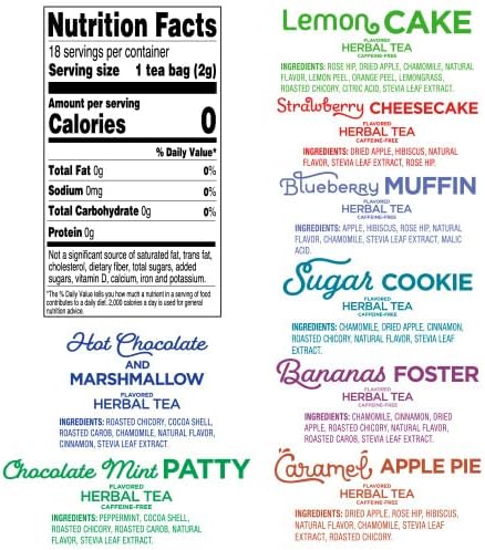 Red Rose Sweet Temptations Dessert Tea Variety Pack, Zero Sugar, Caffeine-Free Flavored Delicious Beverage Herbal Tea, 18 Count Pack of 8 Fruit Naturally Flavored Herbal Tea Gift Set