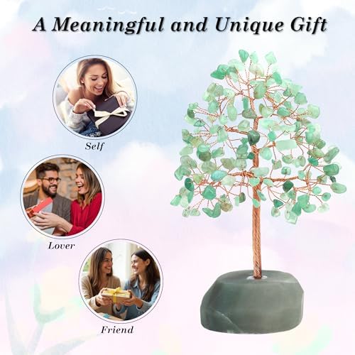 SITUMEIZI Green Aventurine Tree 7.09IN Healing Stones Natural Crystals Base Copper Wire Tree Life Reiki Green Gifts for St Patricks Day Women Room Office Desk Decor Spiritual Meditation Energy