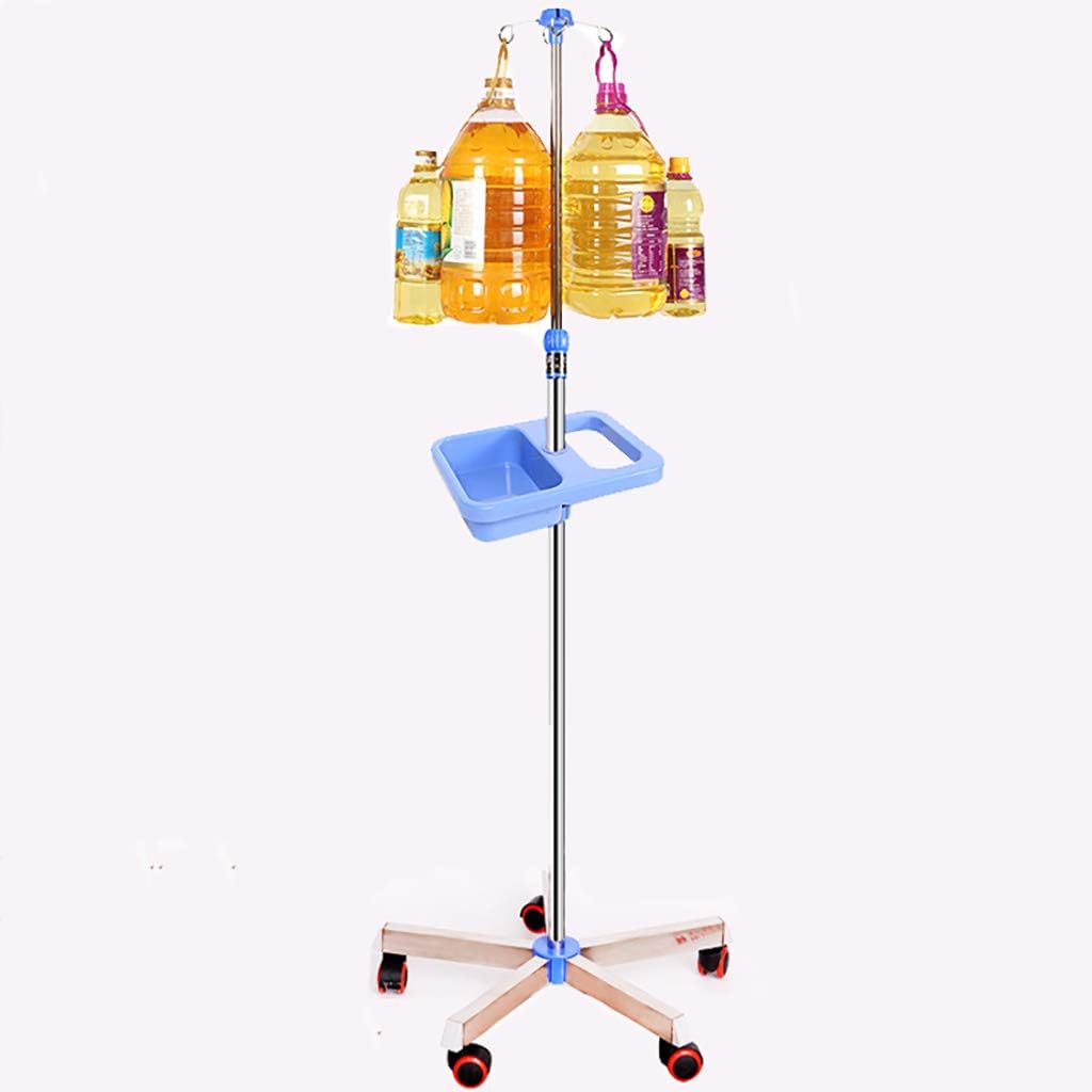 IV Drip Stand Bottle Holder Infusion Holder Pet Hospital Stainless Steel Drip Stand with Tray, 5 Rolling Wheels, 4 Hooks, Height Adjustable