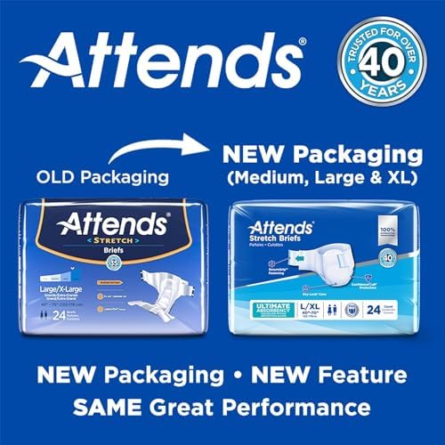 Attends Stretch Briefs with Advanced Dry-Lock Technology for Adult Incontinence Care, Large/X-Large, Unisex, 24 Count