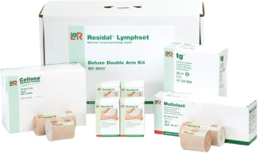Lohmann & Rauscher Rosidal Lymphset Compression Bandaging Kit for Arms, Multi-Layer Compression Bandages Set,Includes Short Stretch Wrap,Synthetic Padding, Tubular Bandage, & Instructions, Double Arm