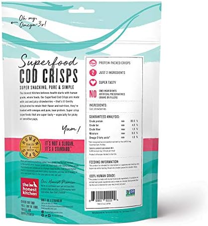 The Honest Kitchen Human Grade Dog Treats Superfood Cod Crisps: Cod & Strawberry, 3 oz