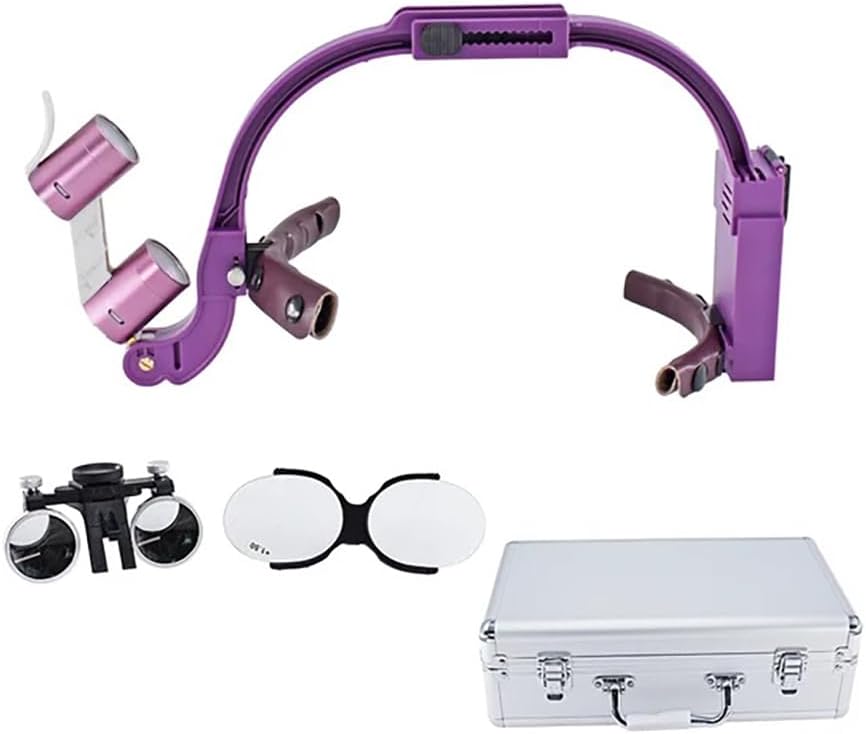 Dental Loupes with Light 5W LED Headlight Binocular Surgical Magnifier Dual Medical Spotlight Headband Magnifying Glass (Purple)