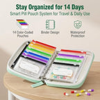 Waterproof Pill Pouch Set-14Pcs Bags Inside, Zipper Pill Case with 14 Day Zipper Pouches Organizer Travel Medicine Weekly Vitamin Medication Reusable Portable Large Holder Daily Container(Black)