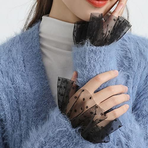 Ruffled Floral Layered Lace Cuffs Wrist Cuffs Black False Sleeves for Women Wrist Black