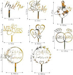 8 Pcs Mr and Mrs Cake Topper, Gold Acrylic Wedding Cake Toppers, Personalized Wedding Cake for Weddings, Engagement, Anniversary，Bridal Shower Cake Decoration
