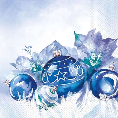 IHR Ideal Home Range Party Napkins Disposable 3-Ply Paper Lunch Napkin Pack, 6.5" x 6.5", Blue Baubles (Blue), 20-Count